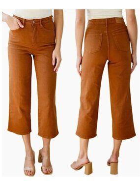 Judy Blue High Rise Control Top Wide Leg Crop Jeans – Size 15/32
